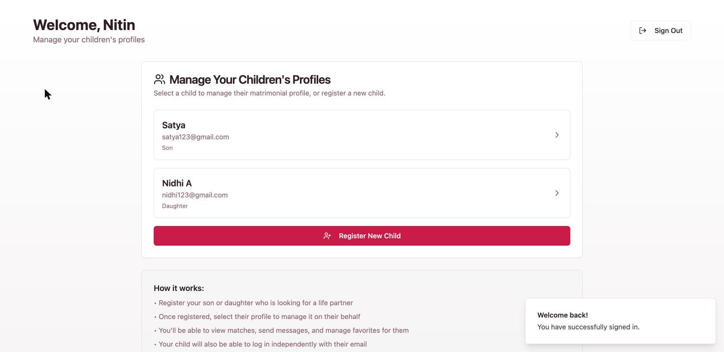 Life Partner Seek parent view showing two managed children's profiles